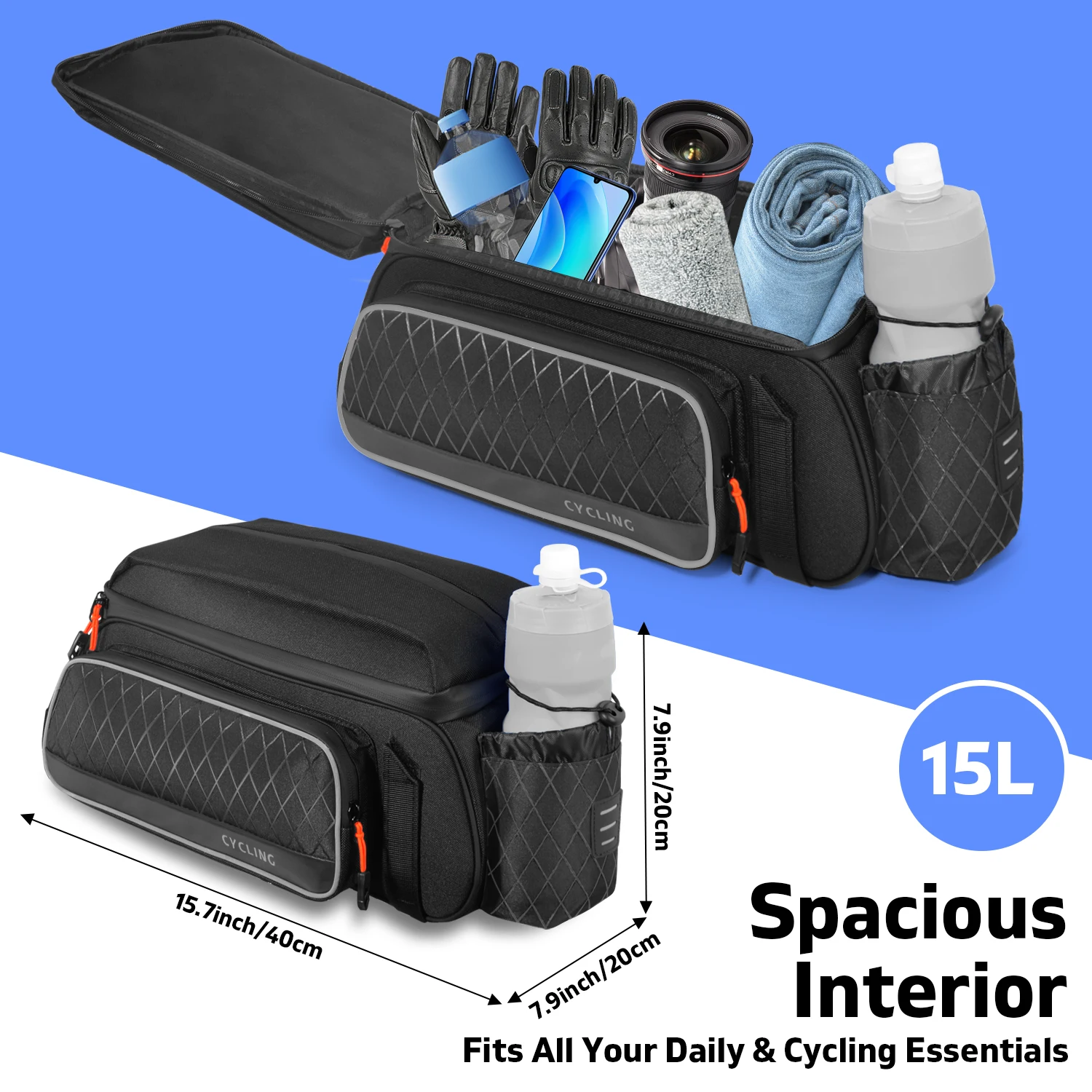 Cycling Rear Seat Bag Multifunction Large Capacity Multi-Compartment Tail Bag Reflective Mountain Commuter Long-Distance MTB