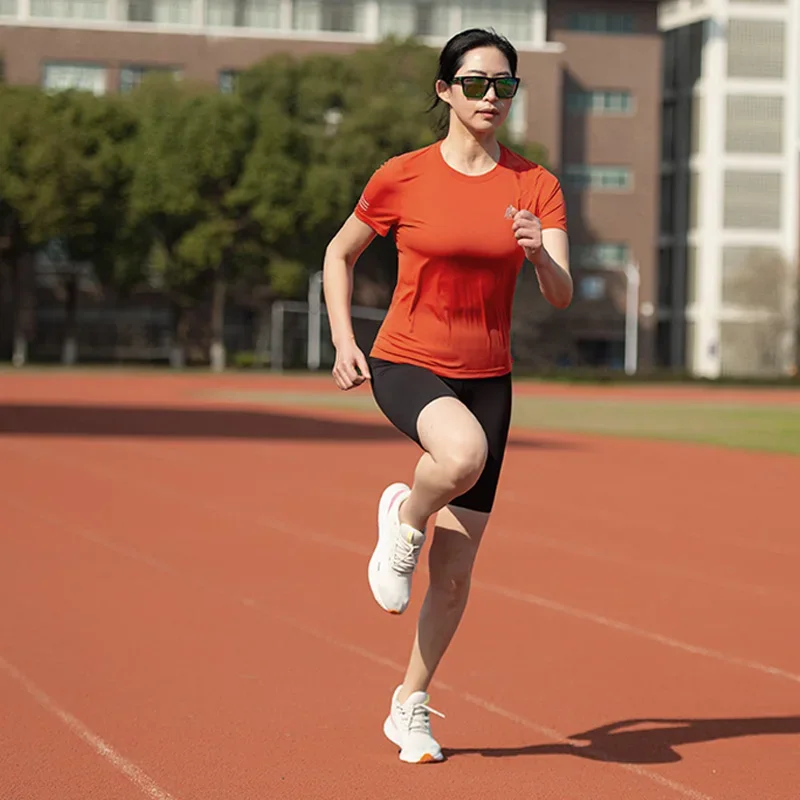 AONIJIE-leve secagem rápida esportes t-shirt para as mulheres, gola redonda, manga curta, tops femininos para correr, ginásio, lazer, FW5135