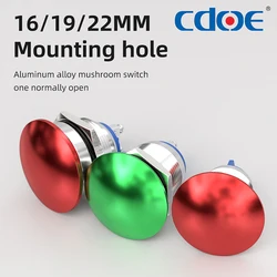 16/19/22MM Mushroom Head Push Button Switch Momentary Push Button IP65 Waterproof 12V 24V 36 DC 110V 250V AC 5A SPST