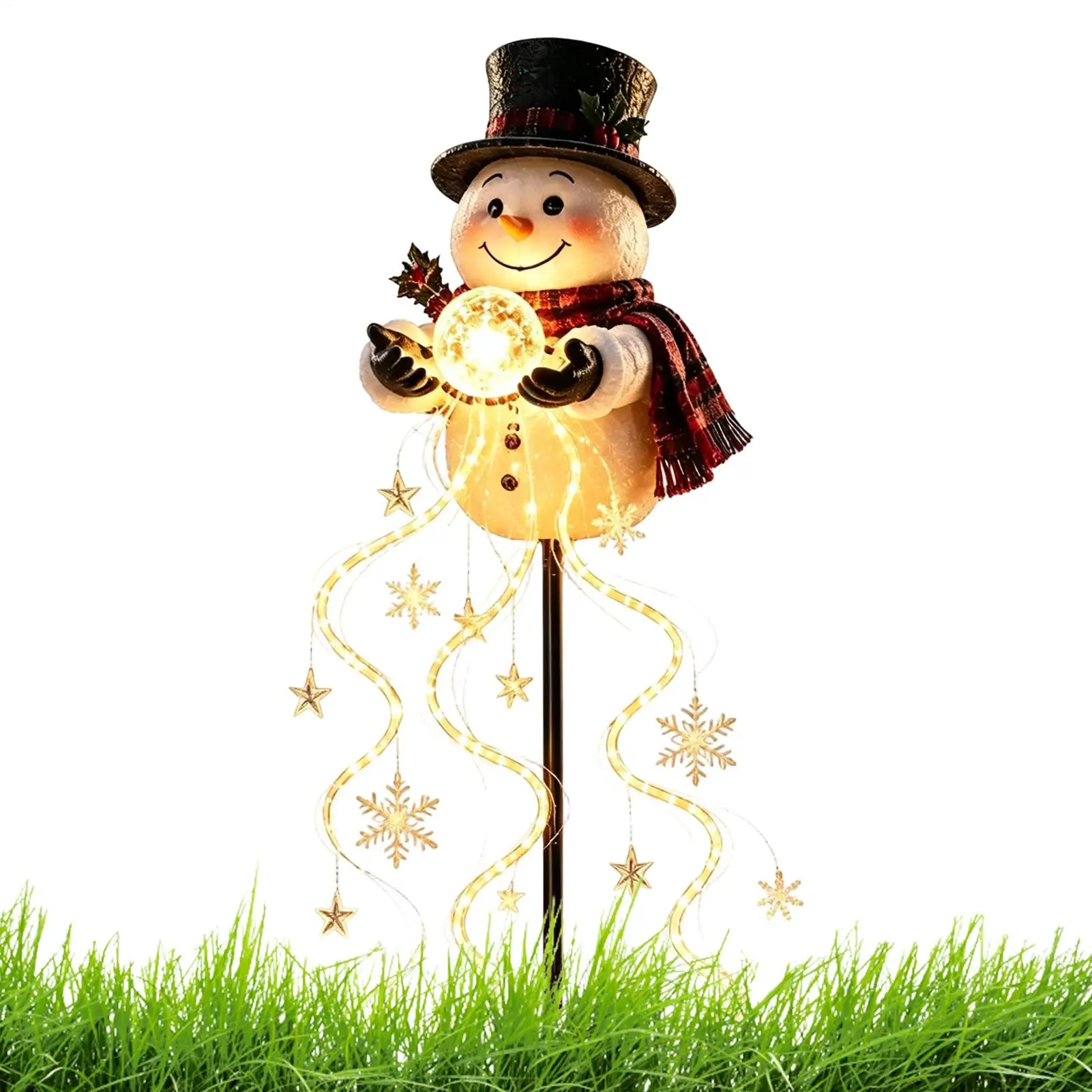 Christmas Magics Snowman With Floating Snowflake Solar Garden Pile Lamp Solar Pile Lamp For Courtyard Lawn Festival Decoration​
