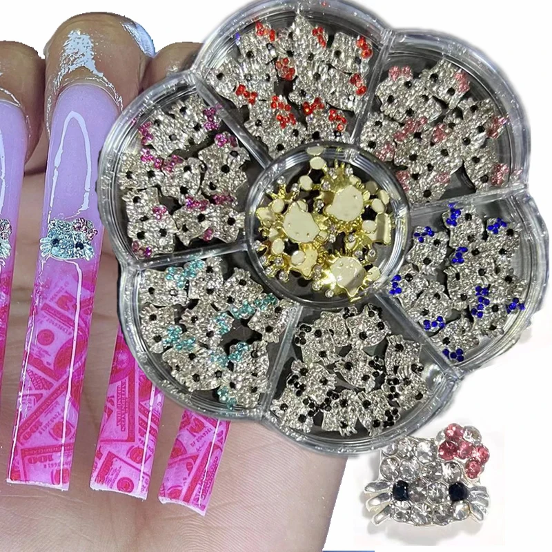 Dijes de uñas de gatito de aleación con diamantes de imitación, accesorios de Arte de uñas Sanrioed Kawaii