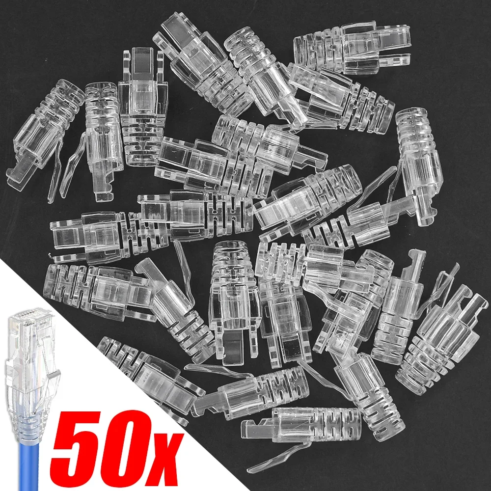 50-1PCS Cat6 Pass Through Connectors Relief Boots Cover RJ45 Ethernet Network Cable Strain Relief Boots Transparent Protector