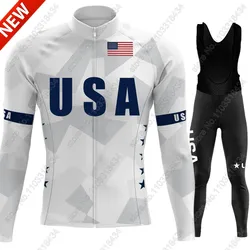 2024 USA Naiontal Team Cycling Jersey Set Long Sleeve Men Winter United States Clothing Suit MTB Bike Road Pants Bib Ropa