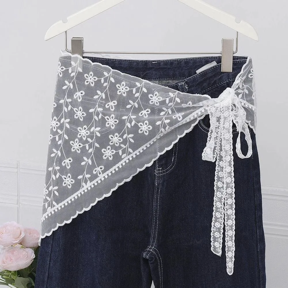 New Elegant Black White Lace Head Scarf Korean Dainty Design Multi Purpose Triangle Wrap for Women Girls Chic Headband Daily Wea