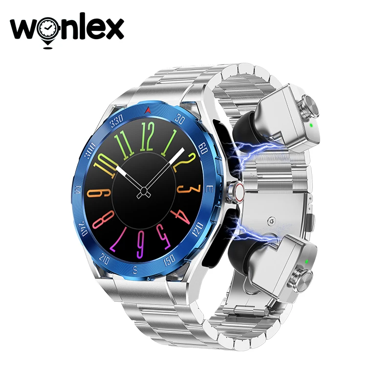 Wonlex MF02 Smart Watch TWS 3-in-1 Bluetooth Earphones Offline Payment 24 H Health Monitoring IP67 Waterproof Men SmartWatch