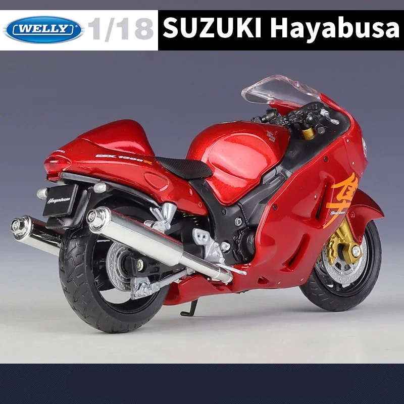 WELLY-Modelo De Motocicleta Diecasts Brinquedo De Metal, Suzuki Hayabusa GSX-1300R, Coleção De Motocicleta De Rua, Presente Infantil, 1:18