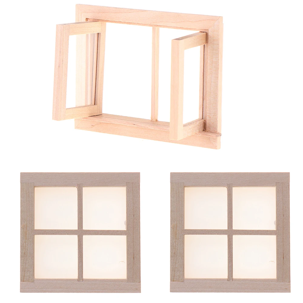 

1/12 Dollhouse Wooden Window Miniature Furniture 2 Pane Frame and Glass Plate Doll House DIY Double Window Dollhouse Decoration