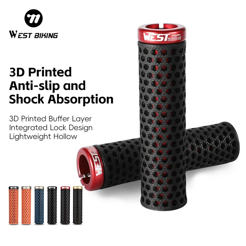 

Велосипедные ручки WEST BIKING, ручки на руль MTB велосипеда с 3D принтом, амортизирующие фиксирующие ручки на руль, нескользящие аксессуары для велоспорта