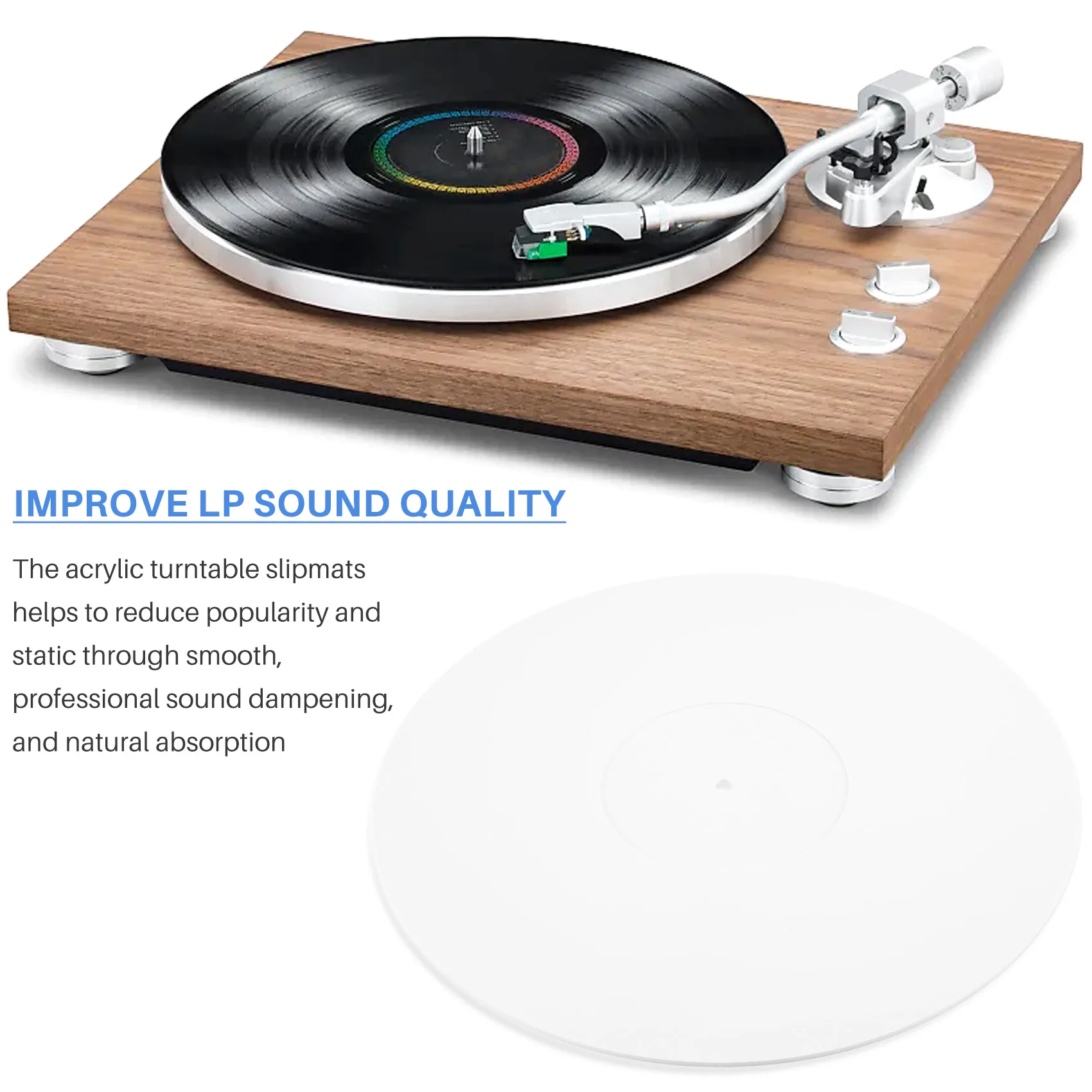 Turntable Acrylic Slipmat for Vinyl LP Record Players - 2.5mm Thick Provides Tighter Bass - 12Inch Platter Mat (White) K