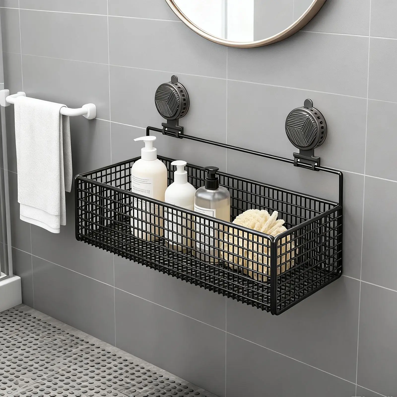 Rustproof Bathroom Organizer Shelf Iron Suction Cup Shower Rack for Home Kitchen Storage and Bathroom Furniture