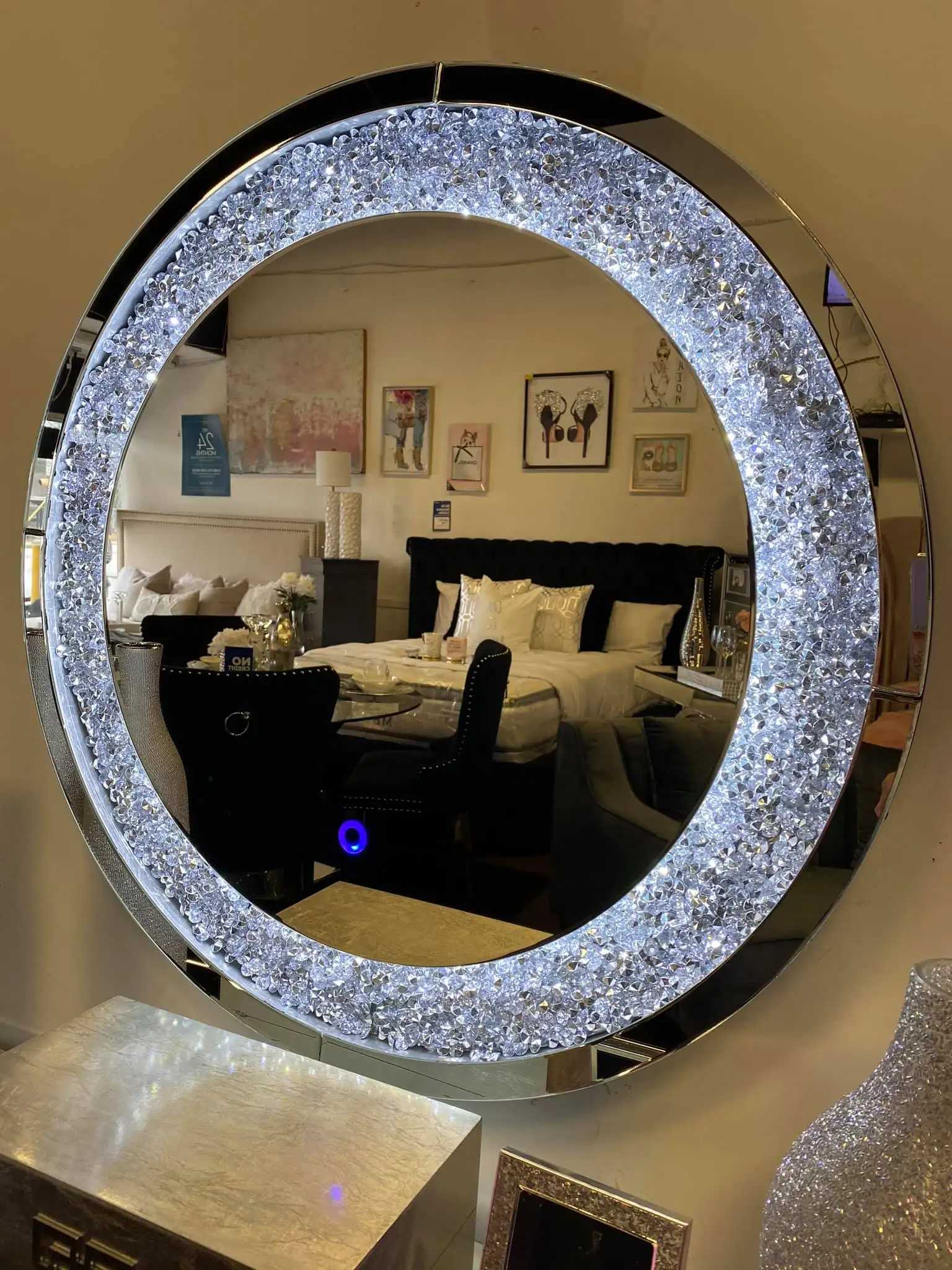 Living room furniture  Silver Mirror Crushed Diamond round Wall Mounted Modern Decor Arched Mirror