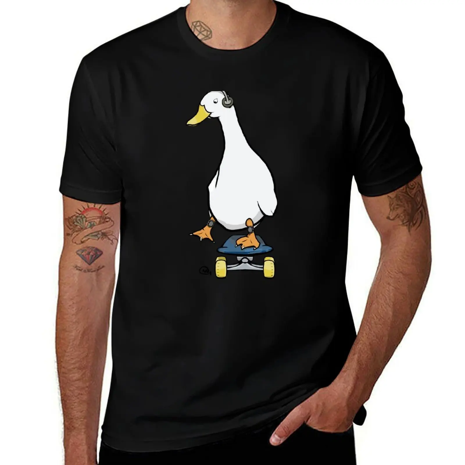 Thoughtful Duck On A Skateboard Colorful - Funny Kawaii Duck T-Shirt Casual Everyday Wear T-Shirt