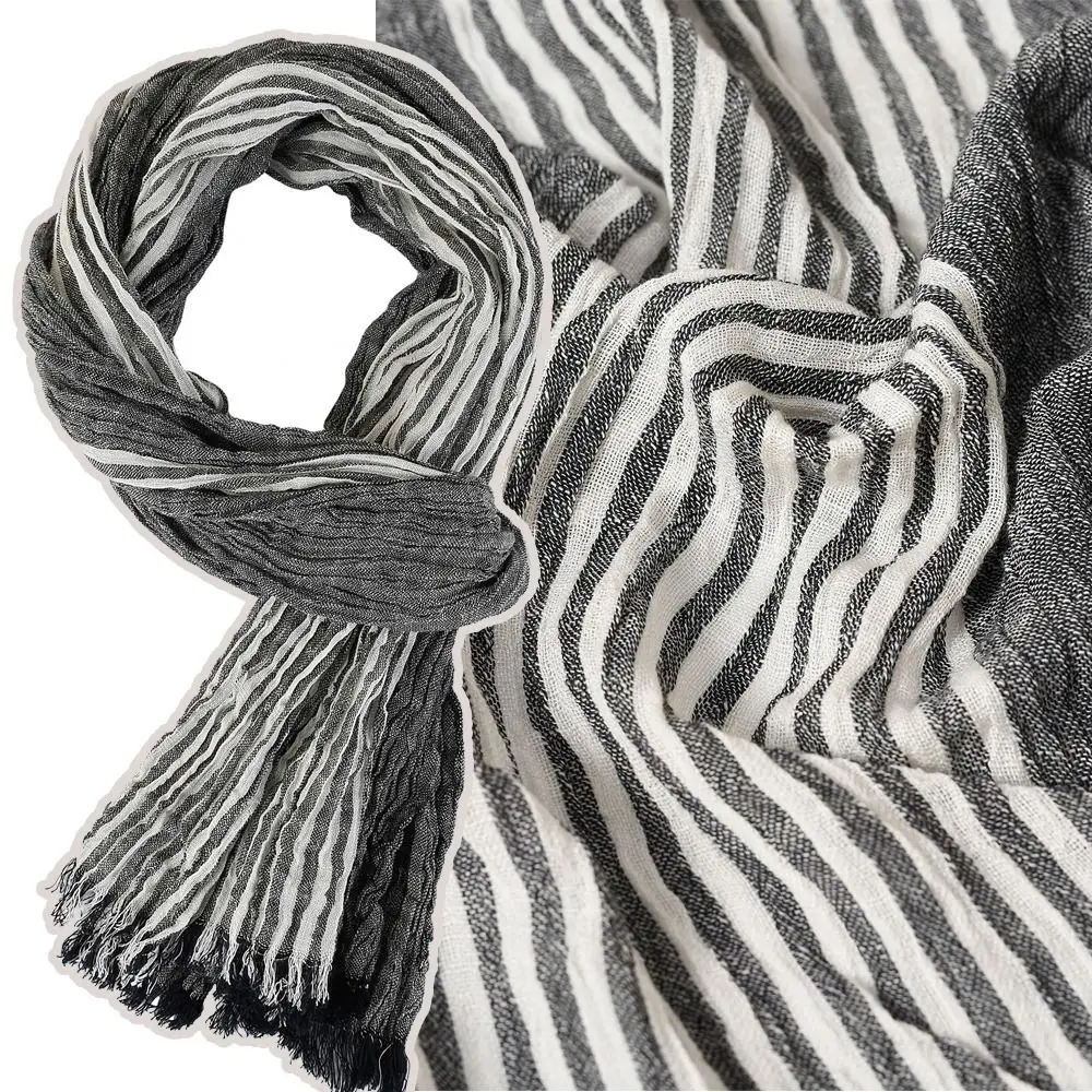 

Роскошный зимний мужской шарф из хлопка и льна, окрашенный в пряжу, мягкие тонкие мужские шарфы в полоску, длинная шаль с кисточками, осень-зима, теплый