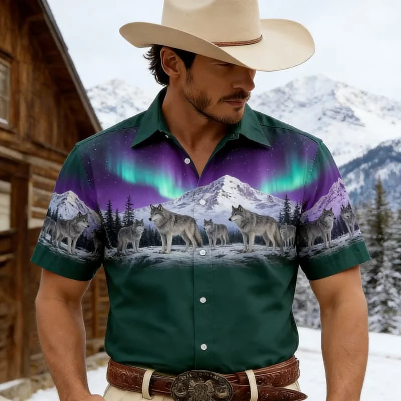 

Men's Bold Premium Rugged Authentic Western Print Short Sleeve Shirt Casual Fashion For Daily Wear And Rodeo Outfits