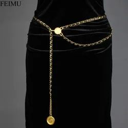 Luxury Women's metal waist chain accessories Decorative circle carved chain belt high style accessories Women Sexy chain Belt