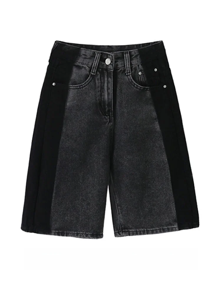 

plus Size Women's Bla Slimming Denim orts Summer Pants High Waist Wide Leg Five-Quarter Length Korean Sle Casual Jeans