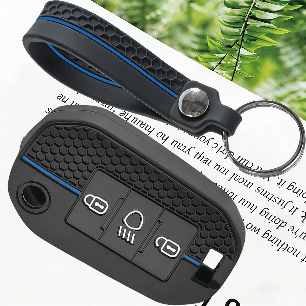 Premium Silicone Car Key Case Cover With Keychain- For Peugeot 208 301 308 508 5008 3008 Citroen 2010 2021 2023