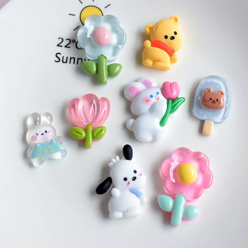 5pcs cute rabbit flower resin jewelry accessories cartoon resin flatback