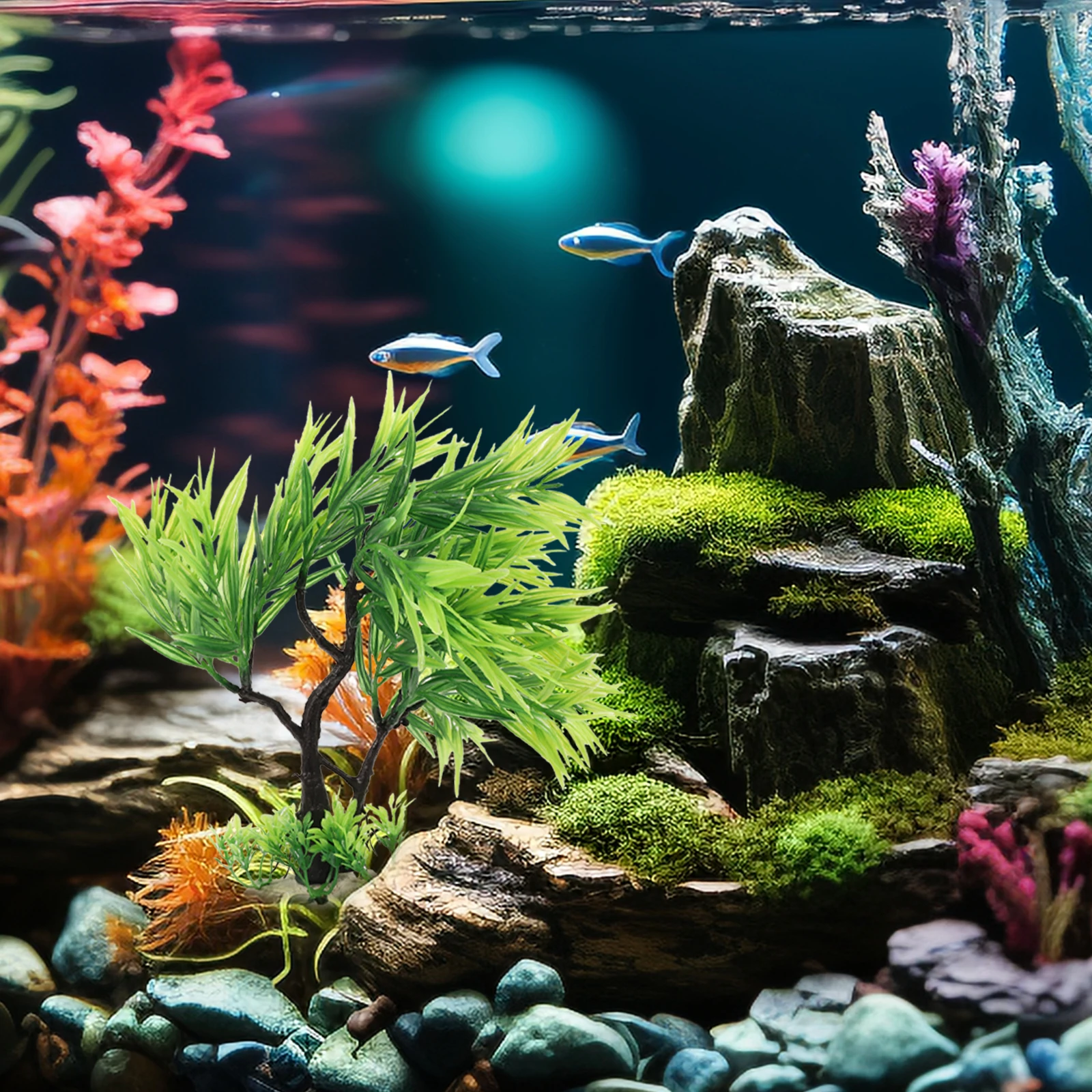 

LargeTree Green Leaves Aquarium Decor Plastic Fish Tank Plants Accessories Model Fake Grass Tall decorations plastic for fish