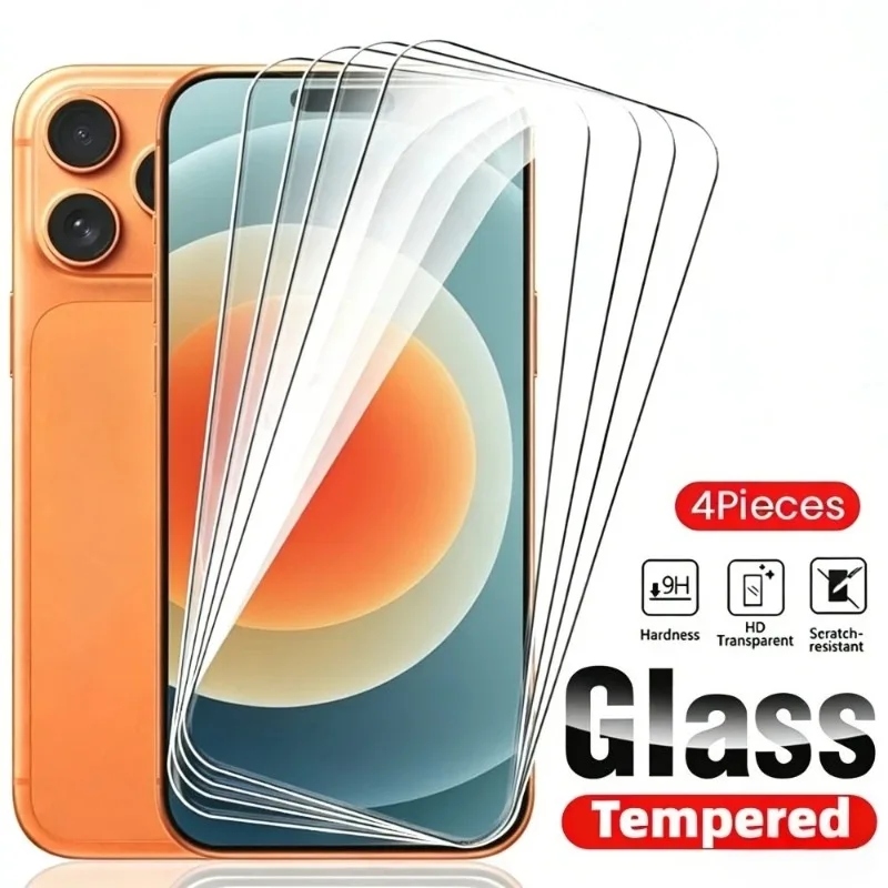 

4Pcs Ultra HD Full Screen Protector for iPhone 17 16 15 14 13 Pro Max Air 15 16 Plus 12 11 Pro XS XR 9H Hardness Tempered Glass