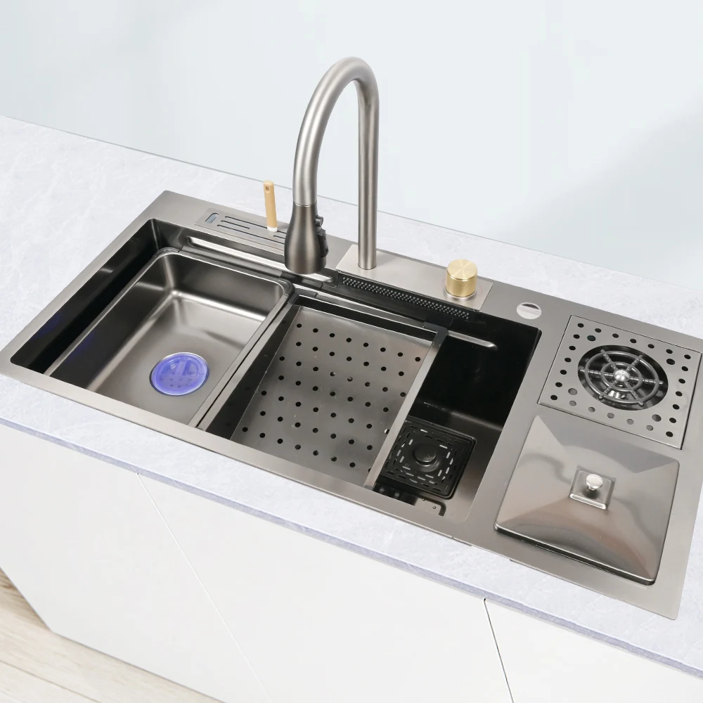 Sanitary Ware Wash Basin Kitchen Sink Stainless Steel Waterfall Kitchen Sink