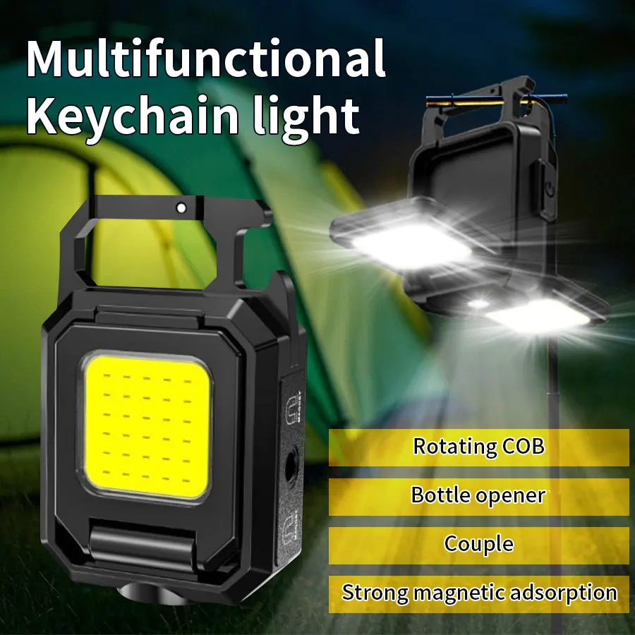 

Portable LED Keychain Light Outdoor COB Work Light Emergency Lighting Bottle Opener Magnetic Flashlight for Outdoor Work