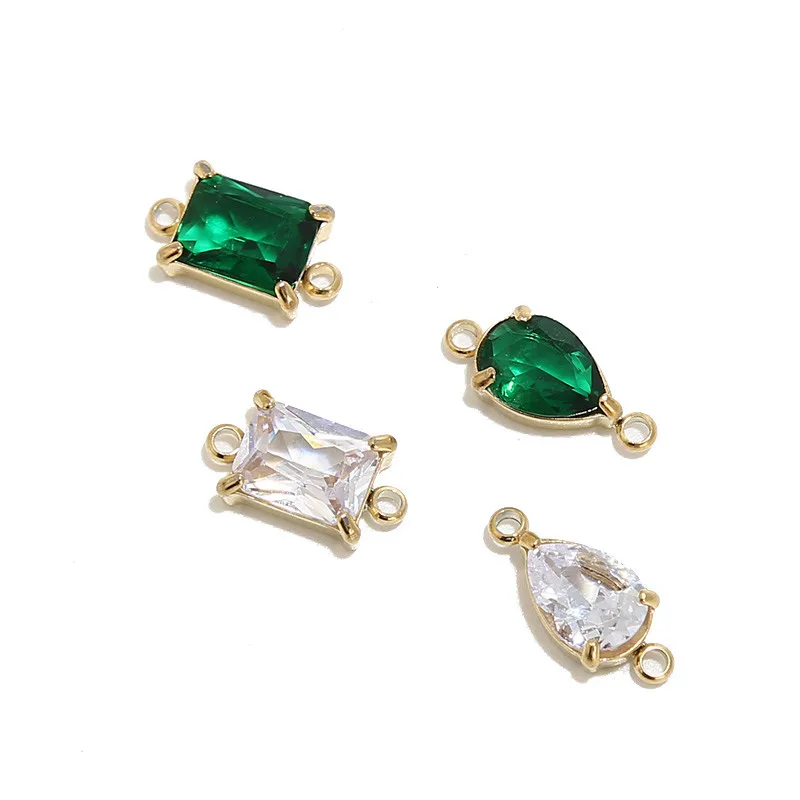 4PCS Stainless Steel Rhinestone Square Drop Link Connector Charms Bulk With Double Hole For DIY Necklace Bracelets