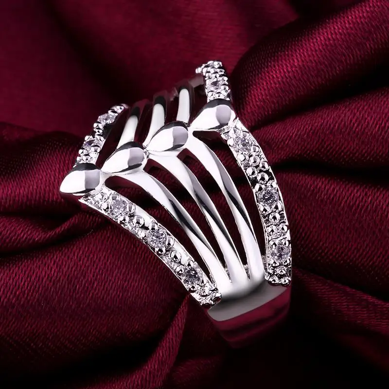 

Factory Direct New 925 Sterling Silver Ring For Women Crystal Wide Geometry Fashion Party Gift Girl Luxury Wedding Jewelry