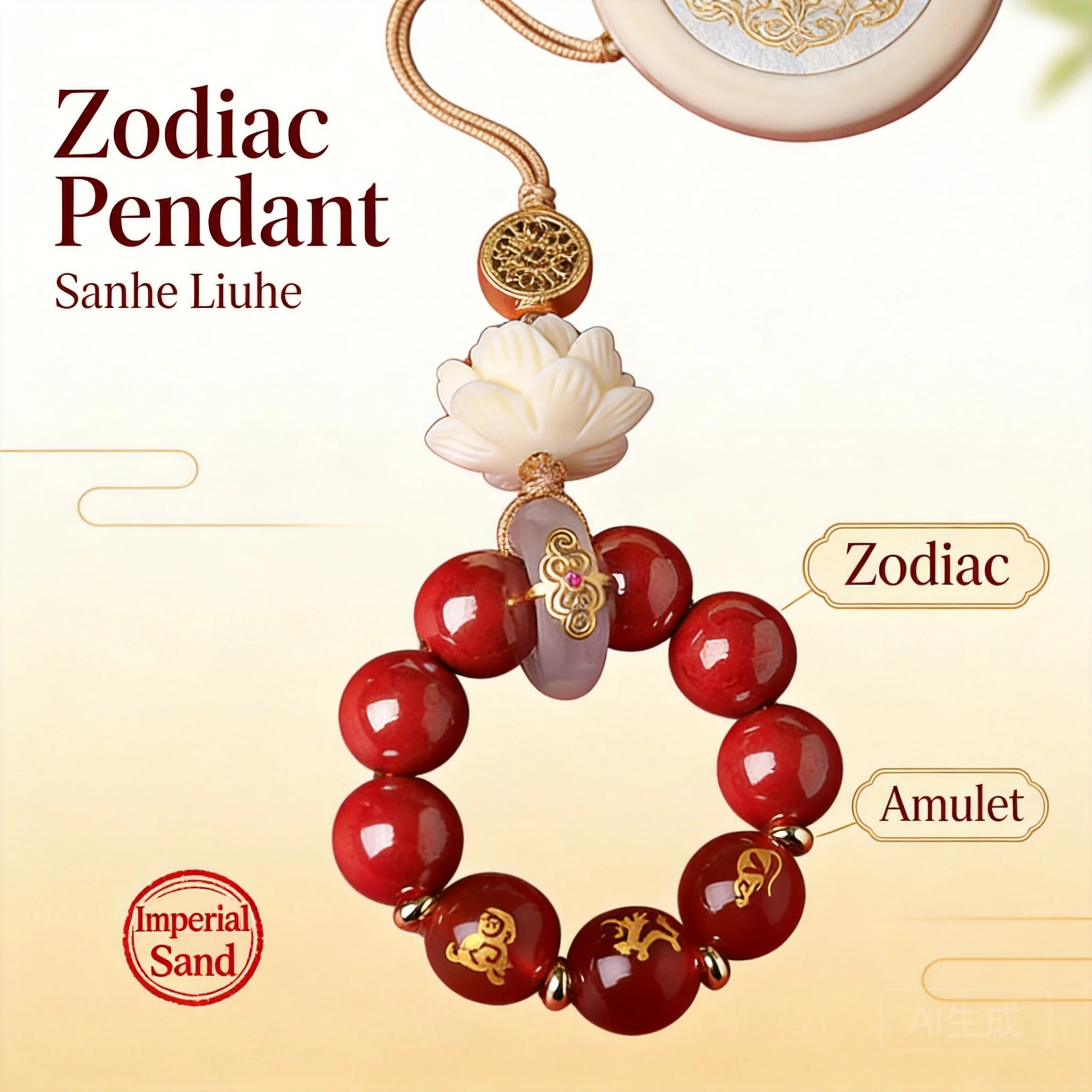 

2026 New Cinnabar Chinese Zodiac Horse Sanhe Liuhe Lucky Keychain Pendant For Women Chinese Style Fortune Attracting Bag Car Han