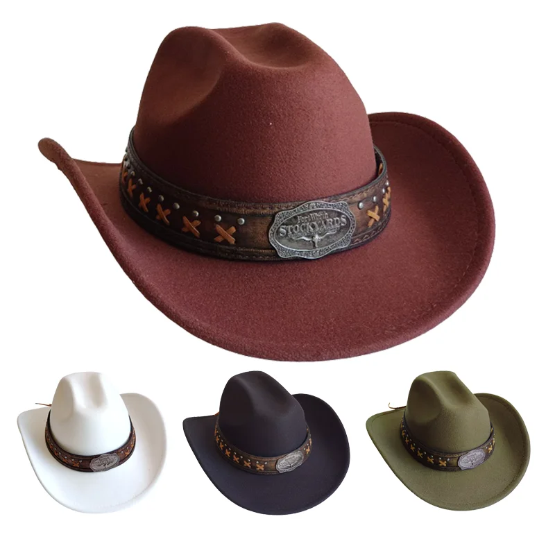 Five Pointed Star Accessory Cowboy Hat Fashion Chic Unisex Solid Color Jazz Hat With Bull Shaped Decor Western Caps Garre