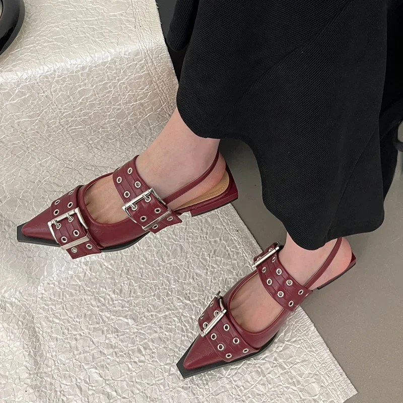 Women Flat With Shoes Designer Luxury Buckle Fashion Ladies Flats Shoes Slingback 2024 Pointed Toe Casual Female Sandals Mules