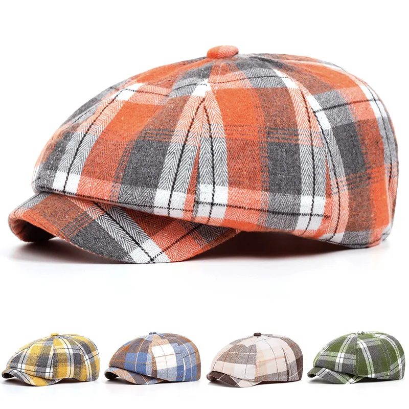 1 Stück Lässige Farbblock-Karo-Baskenmütze für Männer und Frauen, Künstlerische Schirmmütze, Dünnes Design, Britische Retro-Zeitungsjungenmütze für Frühling und Sommer – Detail 1