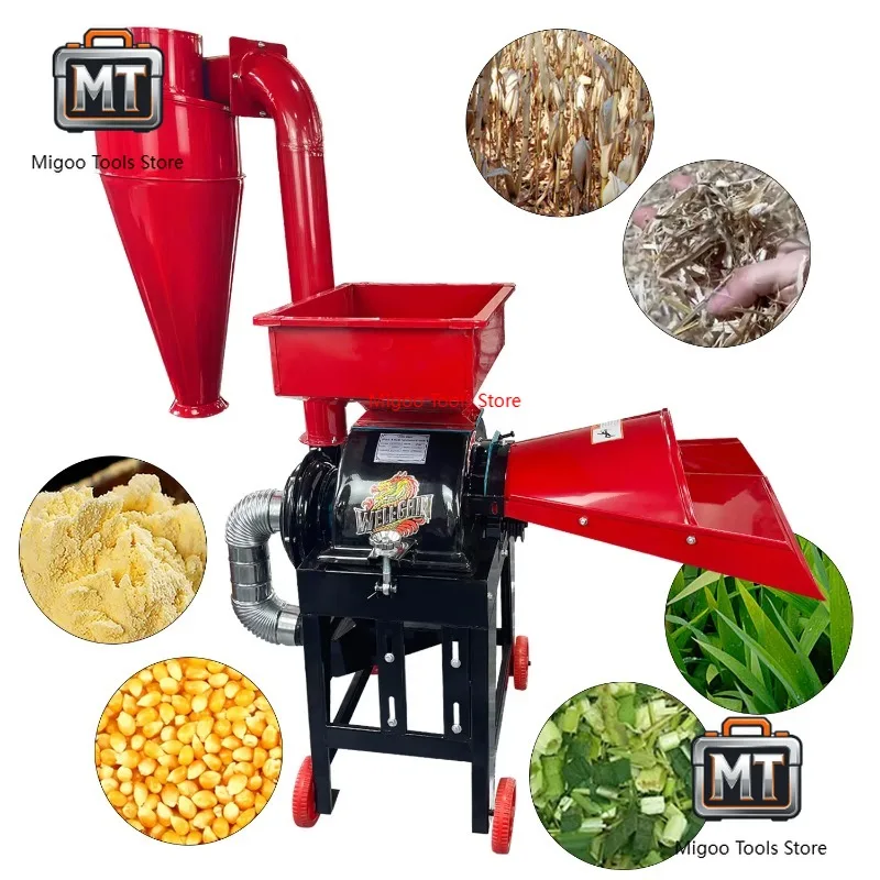 Automatic Bag Filling Self Priming Livestock Feed Straw Hammer Grinder Maize Corn Grain Mill Crusher Chopper Machine 1 Ton/h