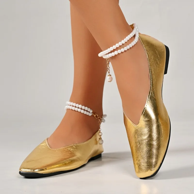 

Summer New Women Flats Shoes Beaded Fashion Square Toe Loafers Sandals Elegant 2025 Casual Shoes Shallow Sneakers Woman Zapatos