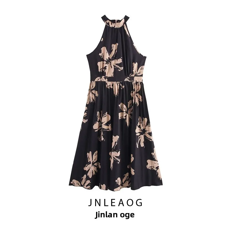 Faionable Große Größe Druck ter Plissee Dr Frauen Sle Frühling Neue Ankunft Französisch Sle Hohe Taille Polyester Faser Su...