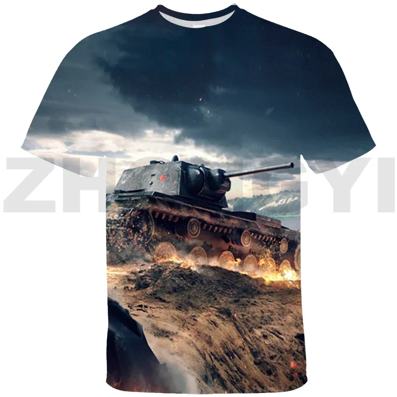 Anime World of Tanks Graphic T Shirts 3D Harajuku War Thunder Tees Street Clothing Top Cool Men Gerand Tanks Oversized T Shirt