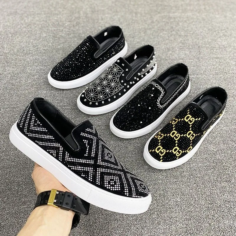 crystal loafers shoes for man flats rhinestone mens casual shoes designer shoes casual business luxury man slip on loafers