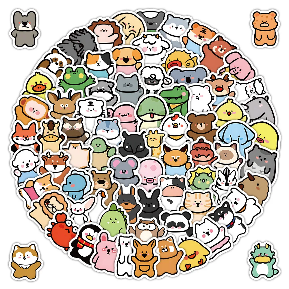 100 Stück handgezeichnete niedliche Tier-Graffiti-Aufkleber – wasserfeste Aufkleber für Tagebücher und Handyhüllen. BulingBulingStickers Store