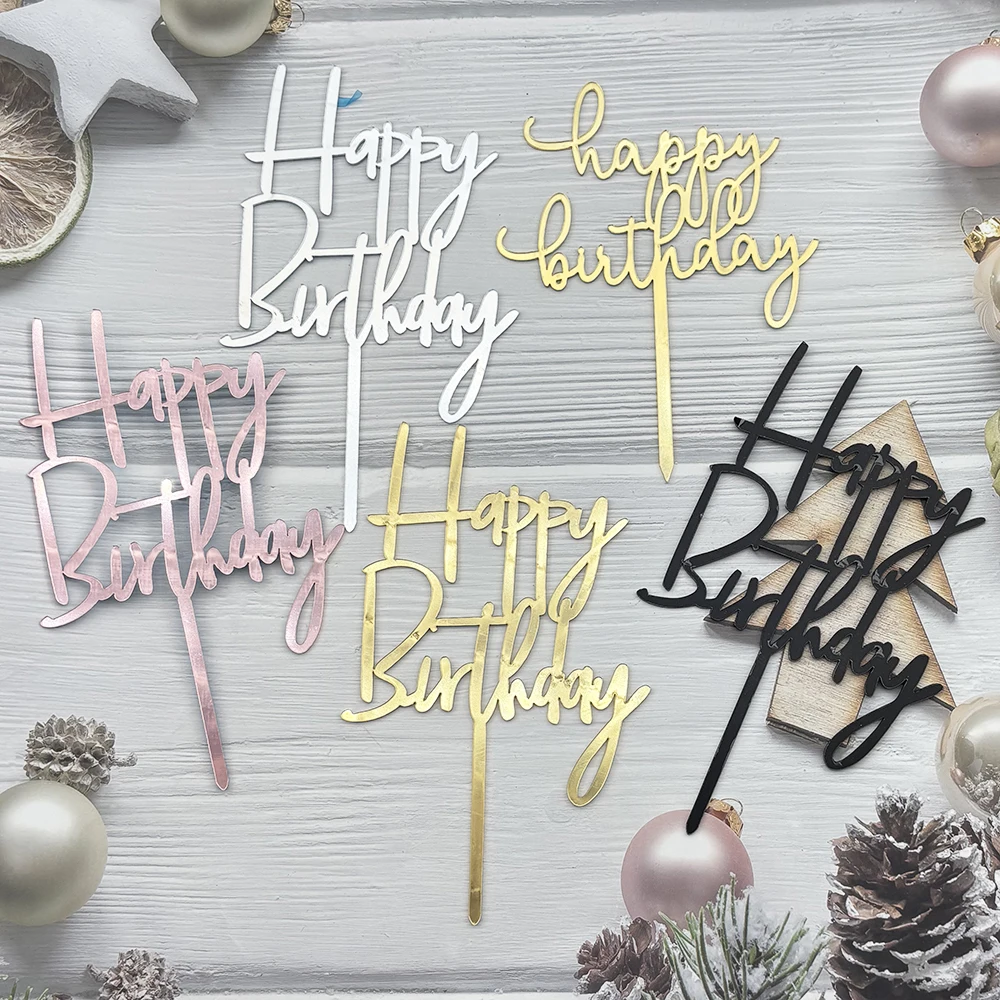 Rose Gold Alles Gute zum Geburtstag Kuchen Topper Acryl Brief Cupcake Topper Für Jungen Geburtstag Party Tasse Kuchen Topper Dekorieren Liefert – Detail 4