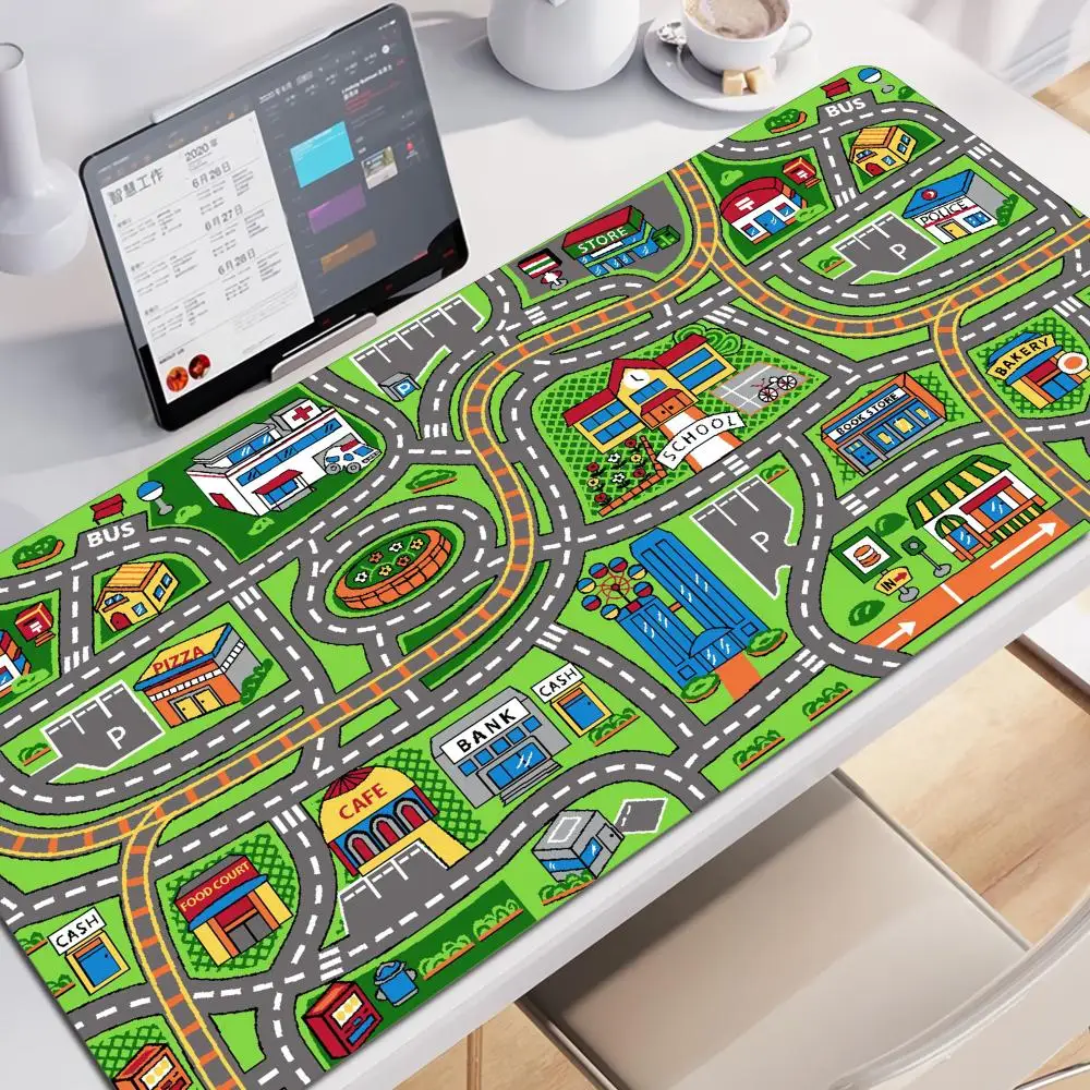 

1Pc Gaming Setup Accessories City Road Cartoon Mouse Pad Large Desk Mat City Carpet Nostalgia Mousepad Gamer Computer Table Mats