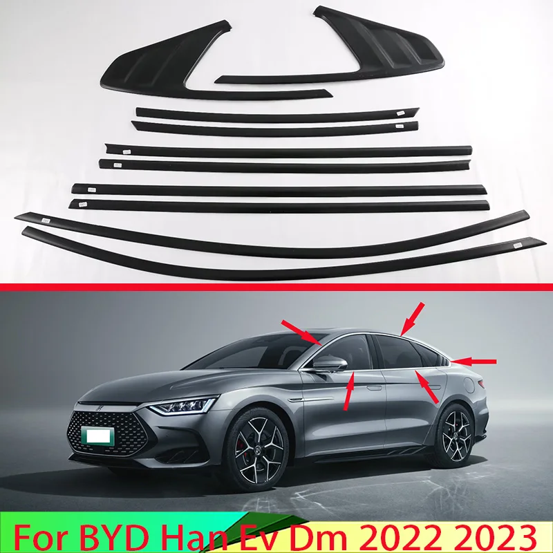 For BYD Han Ev Dm 2022 2023 Car Accessories Piano Black Body Styling Stick Window Garnish Strip Trim