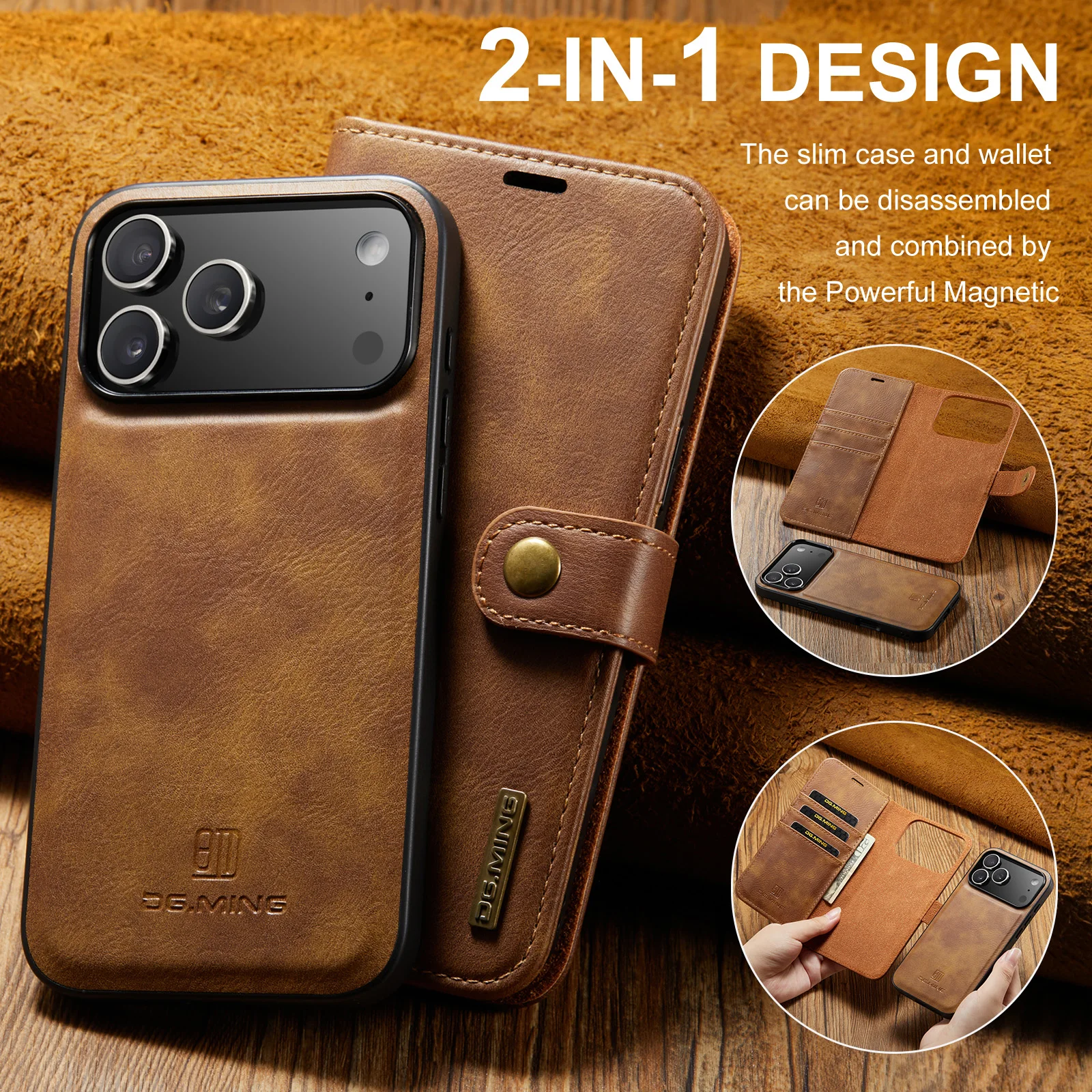 

Detachable Magnetic Leather Phone Case for IPhone 17 Air 16E 15 14 Pro Max Plus 13 12 11 XS XR X Flip Wallet Card Holder Cover