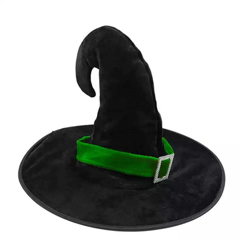 1pcs Halloween Party Witch Hat Curved Black Velvet Magic Costume Accessory for Dance Masquerade Role-playing Props