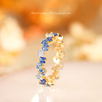 Foydjew Romantic Candy Rainbow Series Plated 18K Gold Rings Inlaid Blue Zircon Simulation Sapphire Ring Tail Ring For Women