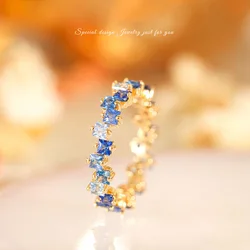 Foydjew Romantic Candy Rainbow Series Plated 18K Gold Rings Inlaid Blue Zircon Simulation Sapphire Ring Tail Ring For Women
