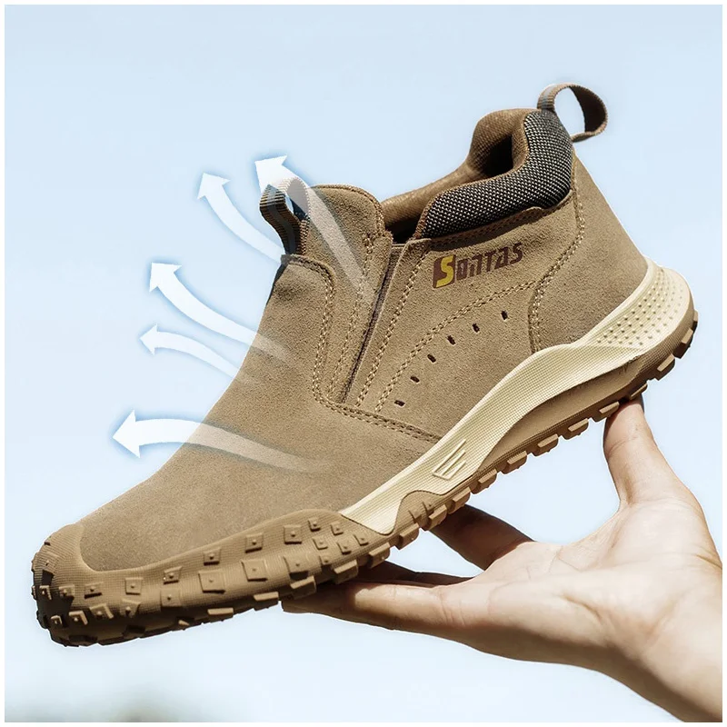 mens casual steel toe caps working safety shoes slip on cow suede leather welding sneakers worker security boots safe ankle bota