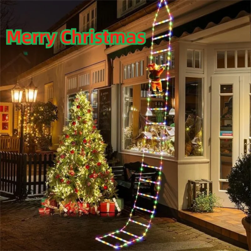 USPlug 1.8M/2.4M Climbing Santa LED Ladder Lights - Animated Christmas Decoration for Indoor/Outdoor
