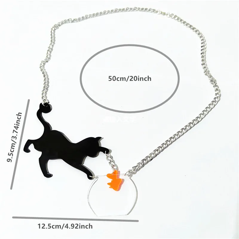 KUGUYS Trendy Jewelry Black Cat and Goldfish Pendant Necklace for Women Fashion Acrylic Sweater Chain