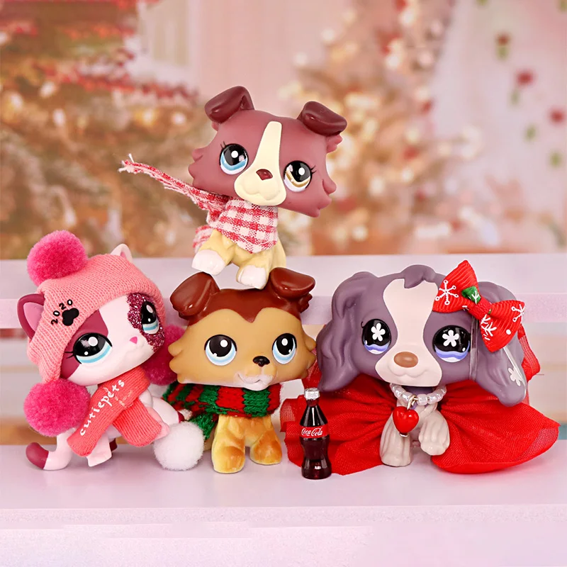 

4PCS LPS Mini Pet Shop Bobble Head Shorthair Cat Cocker Spaniel and Collie Children's Toys Christmas Gifts for Boy and Girl