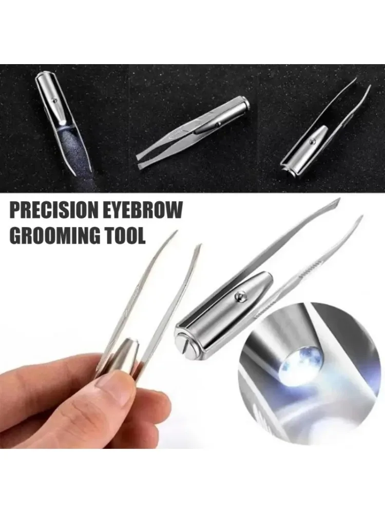Pince à sourcils en acier inoxydable avec lumière LED, pince à sourcils éclairée professionnelle, pince à épiler pour les sourcils, les cils, l'épilation, outils de maquillage